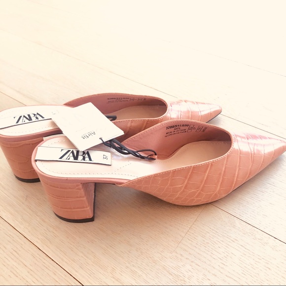 NWT Zara Light Pink Animal Print Mid-Heel Mules - Picture 10 of 11